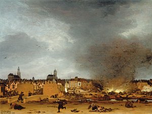 1654年、1654年の爆発によるデルフトの眺め